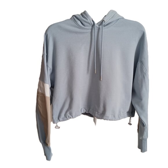 Calvin Klein Jeans Blue Color Block Sleeves Crop Hoodie Women’s Size M - Picture 1 of 16